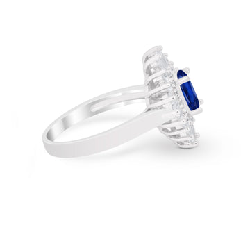 Vintage Oval Halo Wedding Ring Simulated Blue Sapphire CZ 925 Sterling Silver
